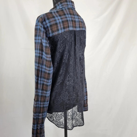 PINK VICTORIA'S SECRET Blue Brown Button Down TopLace Back - Picture 2 of 11